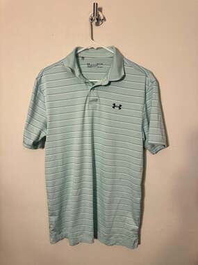 Under Armour HeatGear Loose Striped Polo Shirt Teal White Size SM